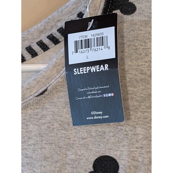 DISNEY Mickey Mouse Sleep Shirt L Gray Black Drawstring Hem NWT Lounge Top - Picture 3 of 4